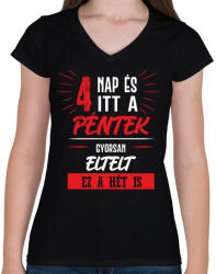 printfashion 4 nap és itt a péntek - fehér - Női V-nyakú póló - Fekete (7078761)
