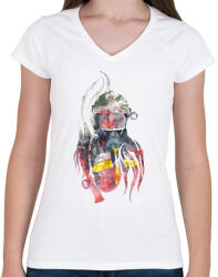 printfashion Fire&Smoke - Női V-nyakú póló - Fehér (863181)