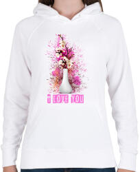 printfashion i love you virágos - Női kapucnis pulóver - Fehér (1678047)