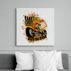 printfashion Turbo Chicks Reloaded Burn The Road motorkerékpár - Vászonkép - Fehér (6635707)