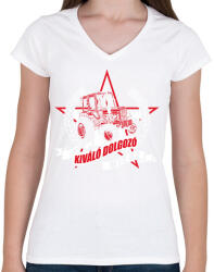 printfashion MTZ traktor - Női V-nyakú póló - Fehér (15946393)
