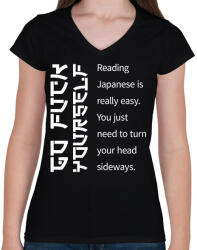 printfashion Reading Japanese is really easy - white - Női V-nyakú póló - Fekete (7041841)