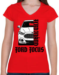 printfashion Ford Focus saját névvel - Női V-nyakú póló - Piros (13252733)