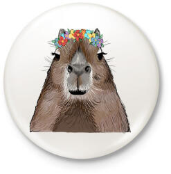 printfashion Capybara virágkoszorúval - Kitűző, hűtőmágnes - Fehér (13575737)
