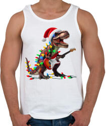 printfashion Karácsonyi rocker tirex gitárral - karácsonyi dinoszaurusz - Férfi atléta - Fehér (15225101)