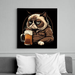 printfashion Grumpy macska sörözik - Vászonkép - Fekete (13037358)