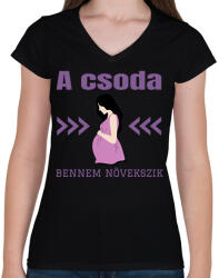 printfashion A csoda bennem növekszik - Női V-nyakú póló - Fekete (15729330)