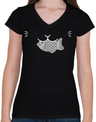 printfashion Get that fish - Női V-nyakú póló - Fekete (2945440)