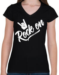printfashion Rock n Roll - Női V-nyakú póló - Fekete (1514304)