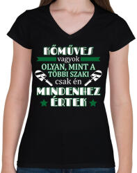 printfashion Mindenhez értek - Női V-nyakú póló - Fekete (10291595)
