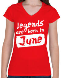printfashion A legendák júniusban születnek - Női V-nyakú póló - Piros (250526)
