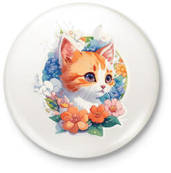 printfashion Cica virágokkal - Kitűző, hűtőmágnes - Fehér (13557669)