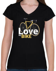printfashion Love my Bike - Női V-nyakú póló - Fekete (2253194)