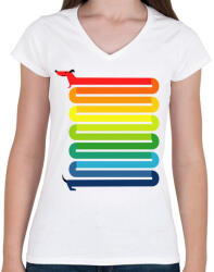 printfashion Szivárvány Kutya - Női V-nyakú póló - Fehér (981859)