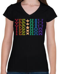 printfashion Yeehaw - Vadnyugat - Női V-nyakú póló - Fekete (7498269)