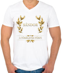 printfashion Sándor - Férfi V-nyakú póló - Fehér (2814723)