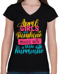 printfashion Áprilisban született csajok - Női V-nyakú póló - Fekete (4749912)