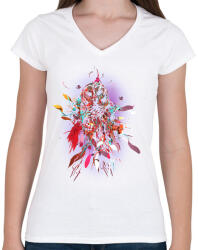 printfashion Bagoly - Női V-nyakú póló - Fehér (216002)