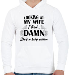 printfashion Lucky wife - Férfi kapucnis pulóver - Fehér (7799305)