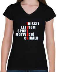 printfashion Futás szavak - Női V-nyakú póló - Fekete (2417035)