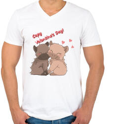 printfashion Valentin napi capybara - Férfi V-nyakú póló - Fehér (15489618)