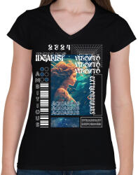 printfashion Aquarius - Streetwear style - Női V-nyakú póló - Fekete (15697332)