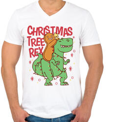 printfashion Karácsonyi dínó - Férfi V-nyakú póló - Fehér (10771176)