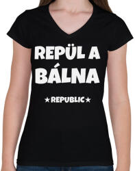 printfashion REPÜL A BÁLNA - Női V-nyakú póló - Fekete (11361546)