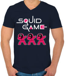 printfashion Squid Game trio dab fehér - Férfi V-nyakú póló - Sötétkék (5727455)