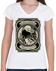 printfashion 1978 Velem ne szórakozz - Női V-nyakú póló - Fehér (5920913)