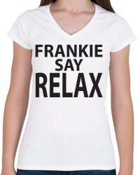 printfashion frankie-say-relax-black - Női V-nyakú póló - Fehér (876740)