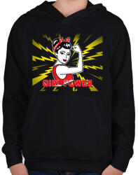 printfashion GIRL POWER - Gyerek kapucnis pulóver - Fekete (10450713)
