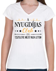 printfashion Nyugdíjas Club - Női V-nyakú póló - Fehér (9064645)