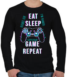 printfashion Eat sleep game repeat - Férfi hosszú ujjú póló - Fekete (3679128)