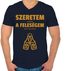 printfashion Szeretem, amikor a feleségem sört hoz nekem - Férfi V-nyakú póló - Sötétkék (11497510)
