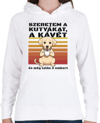 printfashion Szeretem a kutyákat, a kávét és még talán 3 embert - Női kapucnis pulóver - Fehér (16319776)
