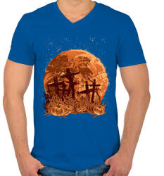 printfashion Sírok a holdfényben - Férfi V-nyakú póló - Királykék (152164)