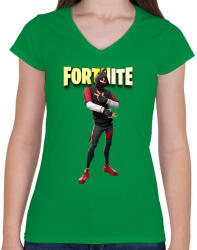 printfashion iKonik Fortnite - Női V-nyakú póló - Zöld (2441292)