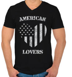 printfashion Amerikai szerető - Férfi V-nyakú póló - Fekete (106277)