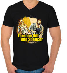printfashion Bud Spencer és Terence Hill - Férfi V-nyakú póló - Fekete (7438037)
