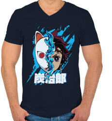 printfashion DT Inosuka mask - Férfi V-nyakú póló - Sötétkék (5130845)