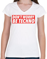 printfashion Don't worry, Be techno - Női V-nyakú póló - Fehér (1804177)