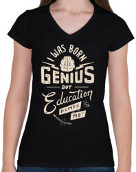 printfashion Genius - Női V-nyakú póló - Fekete (382391)