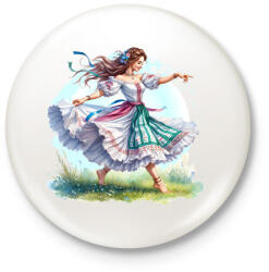 printfashion Fiatal lány táncol a tavaszi mezőn - Kitűző, hűtőmágnes - Fehér (15926754)