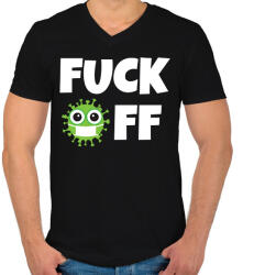 printfashion FUCK OFF CORONA - Férfi V-nyakú póló - Fekete (10445361)