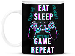 printfashion Eat sleep game repeat - Bögre - Fekete (3679514)
