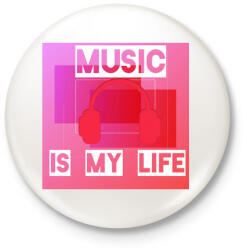 printfashion music is my life - Kitűző, hűtőmágnes - Fehér (3078122)