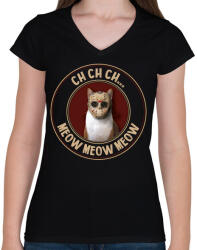 printfashion Ch ch ch. . . - Női V-nyakú póló - Fekete (8754221)
