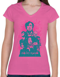 printfashion SQUID GAME paint - Női V-nyakú póló - Rózsaszín (5480641)