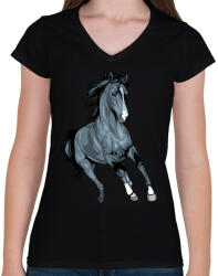 printfashion Horse - Női V-nyakú póló - Fekete (4247085)